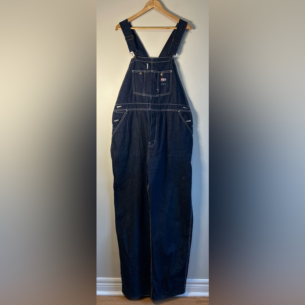 USA Works Men’s Denim Overalls Size 38X32 Dark Blue Indigo Farming Ranch EUC